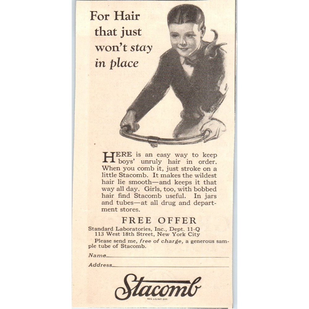 Stacomb Hair Comb for Kids Standard Laboratories 1924 Magazine Ad AF7-LJ1 - Picture 1 of 2